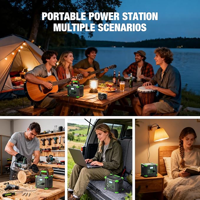 330W Portable Power Station 288.6Wh Solar Generator with 600W Peak, PD 60W USB-C, QC3.0 & 5W Wireless Charger for Camping, Emergency Backup, RV & Home Use