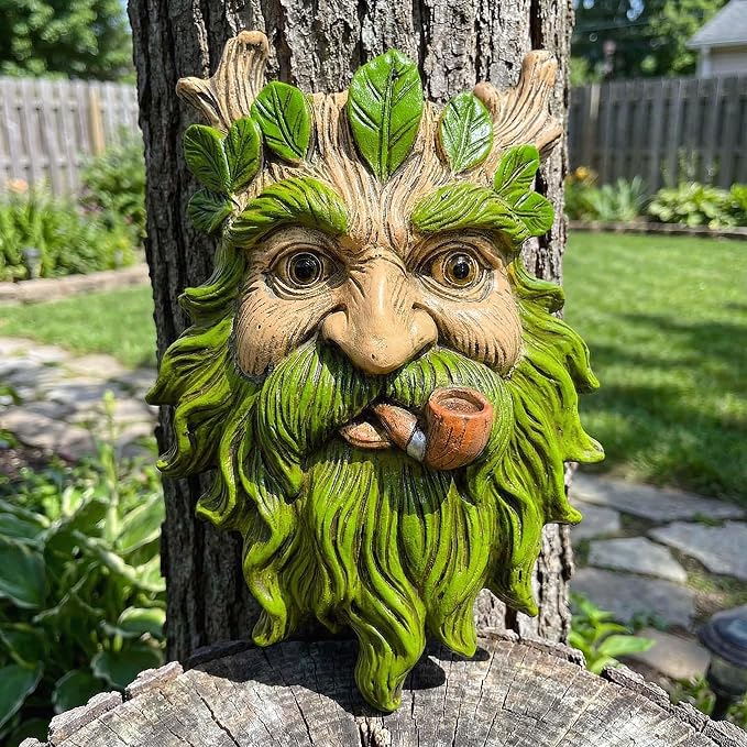 9.9" Whimsical Tree Face Sculpture, Garden Peeker Statue, Outdoor Trunk Tree Huggers Art, Landscape Accent Ornament, Hanging Fairy Elve Figurine for Yard Art, Trees Decor Wall Mounted Statues