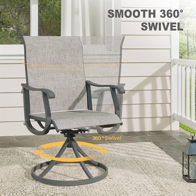 VICLLAX Patio 5 Pieces Outdoor Dining Set, 40.6" Round Metal Table with Umbrella Hole and 4 Swivel Textilene Chairs for Lawn, Garden, Porch, Dark Grey/Grey