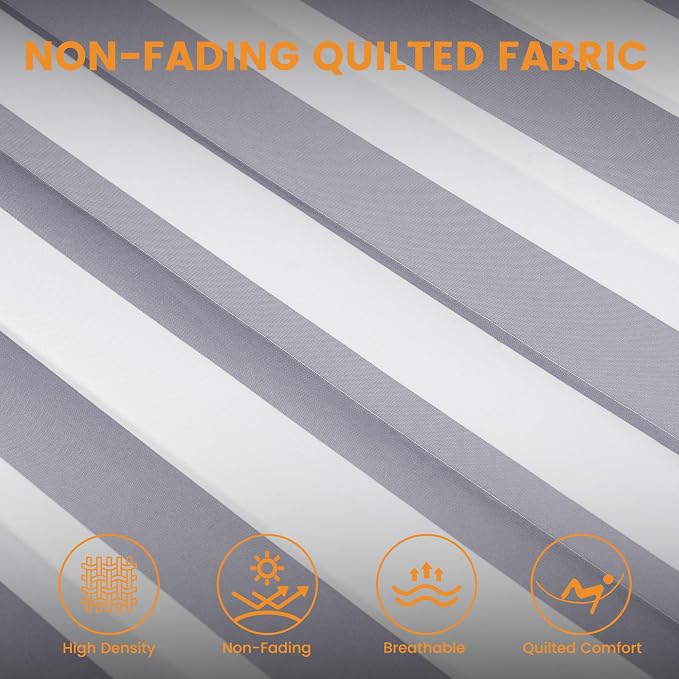 Lazy Daze Hammocks 12FT Quilted Fabric Double Hammock with Spreader Bars and Detachable Pillow, 2 Person, 450 lbs Capacity, Gray White