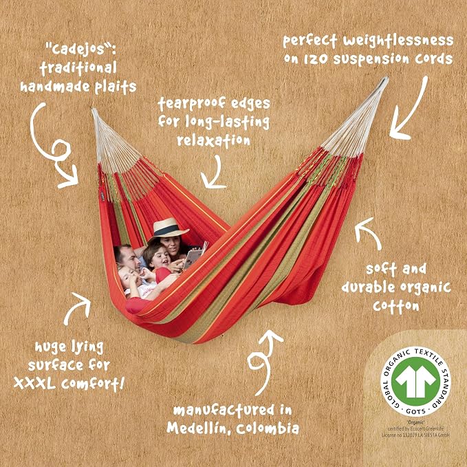 LA SIESTA Flora Chilli - Organic Cotton Family Classic Hammock Size King