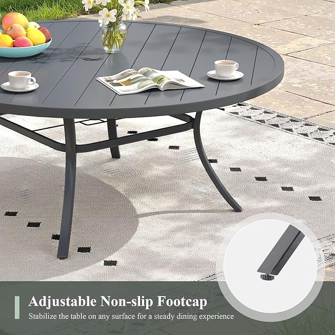 Outdoor Dining Set for 8, 63" Outdoor Dining Table with Umbrella Hole and Padded Textilene Patio Swivel Chairs, 9 Pieces Patio Table and Chairs Set for Garden Backyard, Grey and Dark Grey