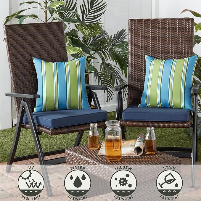 Greendale Home Fashions Outdoor 17-inch Square Decorative Throw Pillow, 2-Pack, Belize Stripe