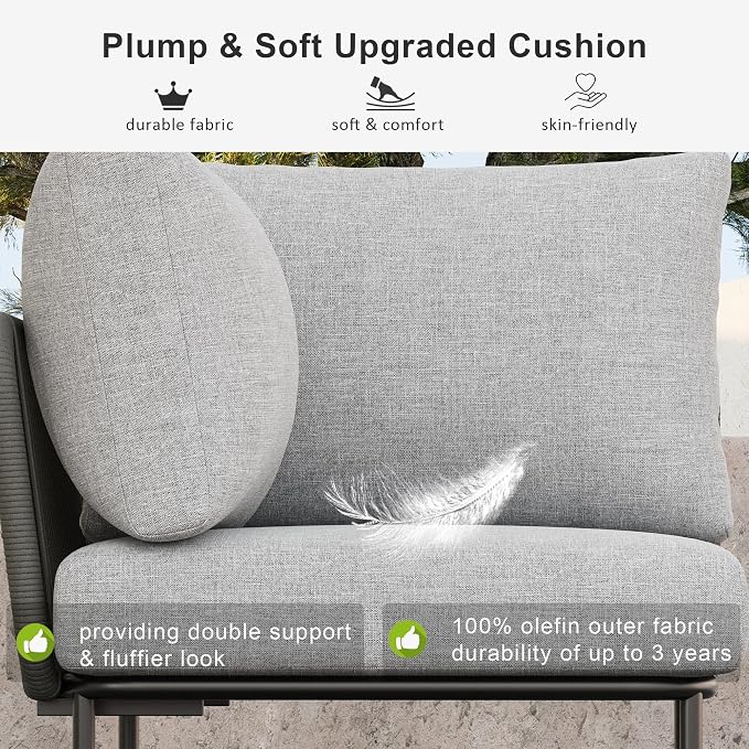 LayinSun 7 Pieces Aluminum Patio Furniture Set, Modern Modular Sectional Sofa with Fire Pit Table and Upgrade Thickness Cushion