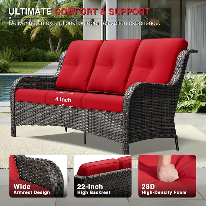 Joyside 8 Piece Wicker Patio Furniture Set, Outdoor Swivel Rocker Patio Chairs with High Back, Deep Seating, Wide Armrest, Thickened Cushions, Outdoor Furniture for Deck, Porch Use