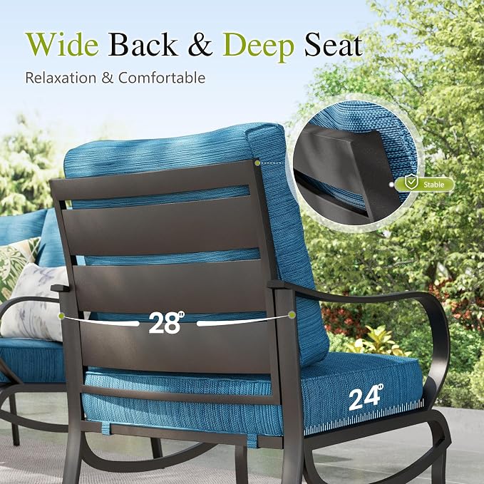 Sophia & William Patio Furniture Sets 5 Seats Outdoor Metal Conversation Sets 5 Pcs with 2 x Cushioned Swivel Sofa Chairs,1 x 3-Seat Sofa,2 x Ottomans for Coffee Lawn Backyard Poolside Peacock Blue