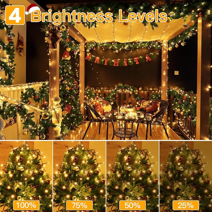 Ollny Christmas Tree Lights 400LED 132FT, Remote Plug-in Christmas Lights with Timer and 8 Modes, Waterproof Outdoor String Light for Thanksgiving Xmas House Indoor Outside Decorations(Warm White)