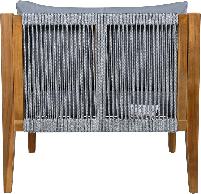 VilroCaz 3-Piece Patio Conversation Set, All Weather Sectional Sofa Set with Acacia Wood Frame and Woven Rope Accents, Outdoor Furniture Set with Cushions for Backyard Deck Poolside (Grey+Rope v)
