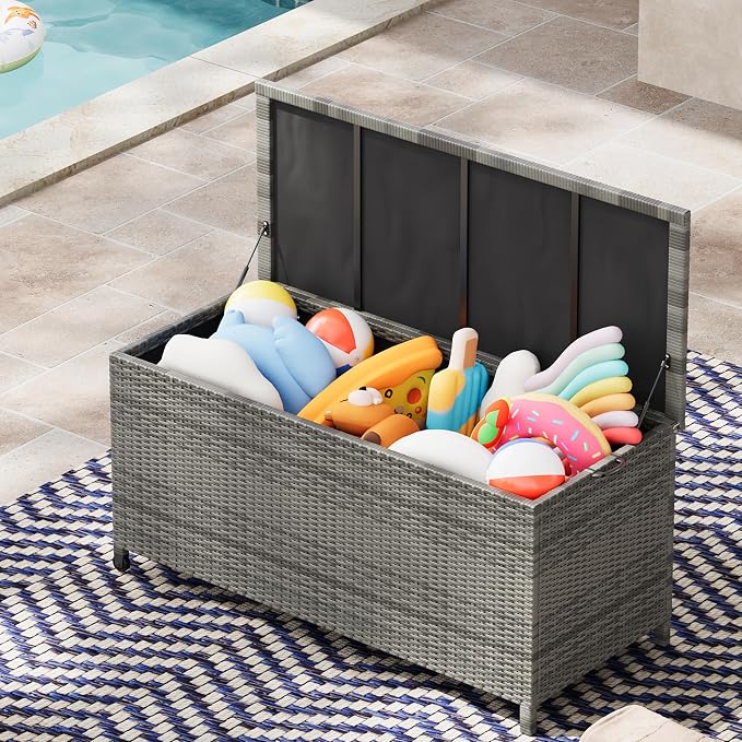 Litake Large 125 Gallon Outdoor Deck Storage Box with Wheels & Handles – Heavy Duty Waterproof PE Rattan Chest – Weatherproof Patio, Garden, Poolside Organizer – Grey