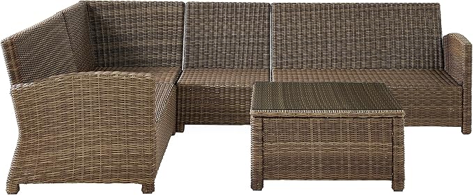 Crosley Furniture Bradenton 5-Piece Outdoor Sectional Sofa Wicker Conversation Patio Furniture Set for Deck, Brown with Gray Cushions