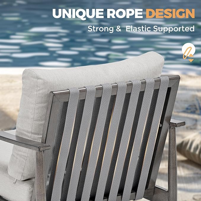 HAPPATIO Aluminum Outdoor Furniture Set - 5 Pieces Patio Furniture Set Includes 1 Side Table, 2 Swivel Chairs and 2 Ottomans with Thick Cushion, Patio Conversation Set for Backyard Poolside (Grey)