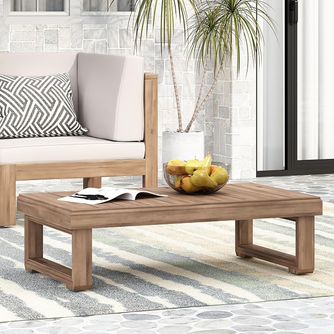Christopher Knight Home 2-Piece Patio Furniture Set, 3-Seater Outdoor Sofa with Coffee Table, Acacia Wood Patio Couch Set with Cushions, Deep Seat Outdoor Patio Furniture for Porch Deck Garden, Brown