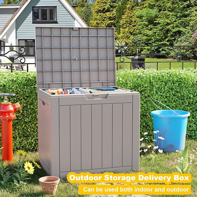 32 Gallon Outdoor Storage Box - Deck Box Container for Patio, Pool, and Garden-Waterproof and UV Resistant Resin,Lockable (Grey)