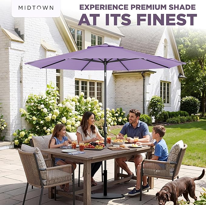 Midtown Umbrellas – The Swilt 8 Ft Patio Umbrellas with 360° Swivel & Tilt Mechanism, 8 Fiberglass Ribs & Terylast Polyester Fabric for Backyard, Deck, Pool & Cafes - Midtown Purple Canopy, Black Pole