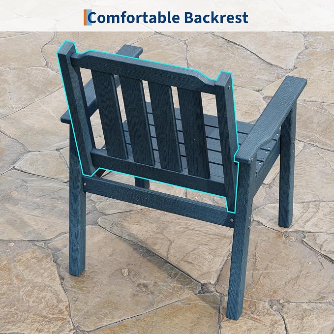 Outdoor Dining Chairs Set of 2, HDPE Patio Chairs 650LBS Capacity All-Weather Yard Armchair with Slatted Seat, 23.9" Wide Heavy Duty Modern Backyard Furniture for Garden, Poolside, Deck (Navy Blue)