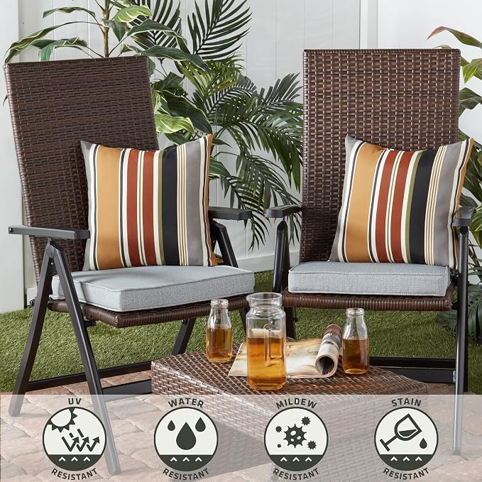 Greendale Home Fashions Outdoor 17-inch Square Decorative Throw Pillow, 2-Pack, Espresso Stripe