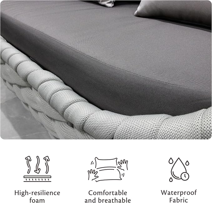 Conversation Set Aluminum Outdoor & Indoor Sofa Modern Patio Furniture Set with Soft Cushion and Coffee Table for Balcony Garden (Grey Mix)