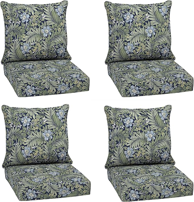 Arden Deep Seat Outdoor Chair Cushion Set (4-Pack), 24 in x 24 in, Weather-Proof, Rain-Proof, Fade Resistant Patio Cushion Set for Chair, Sofa, and Couch Sapphire Morrison Floral | 4-Pack, Outdoor Sofa, Couch, Conversation Set, Weather-Proof, Rain-Proo...