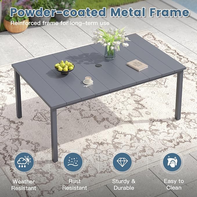 DIFY Outdoor Dining Set for 6, 7 Piece Patio Table and Chairs Set, Swivel Patio Chairs with Textilene Fabric & 63" Rectangle Metal Dining Table with Umbrella Hole, for Garden Backyard Deck, Grey