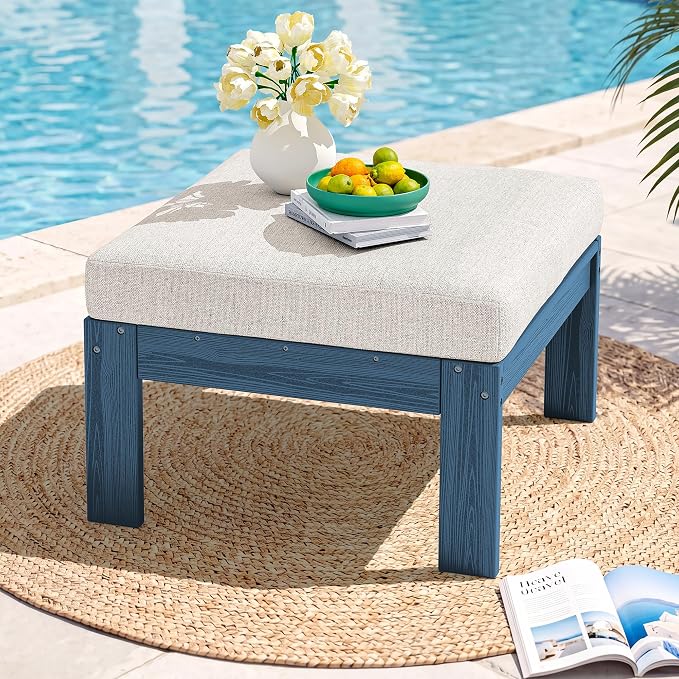 SERWALL HDPE Outdoor Ottoman with Cushions