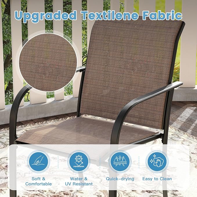 DIFY Patio Dining Set for 10, 11 Piece Outdoor Table and Chairs Set, 63" Walnut Round Metal Patio Dining Table and Brown Textilene Stackable Patio Chairs, for Backyard Garden Poolside