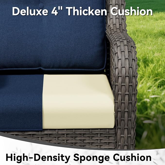 8 Piece Outdoor Wicker Patio Furniture Set, Outdoor Swivel Rocker Patio Chairs Set with Thickened Olefin Cushions, High Back and Deep Seating, Hand-Woven PE Rattan for Porch, Deck