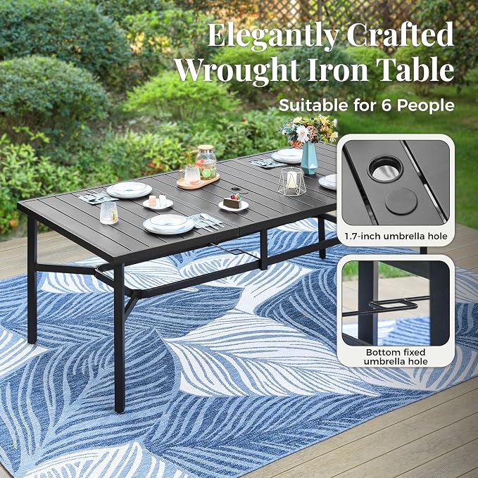 MIXPATIO Outdoor Dining Set for 8, Patio Metal Table and Swivel Chairs Set, 9 Piece Patio Furniture Set with Umbrella Hole for Backyard Deck