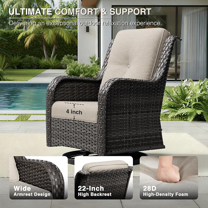 Joyside Outdoor Swivel Rocker Patio Chairs, Wicker Patio Furniture with High Back, Deep Seating, Wide Armrest, Thickened Cushions, Outdoor Rattan Furniture for Deck, Porch Use