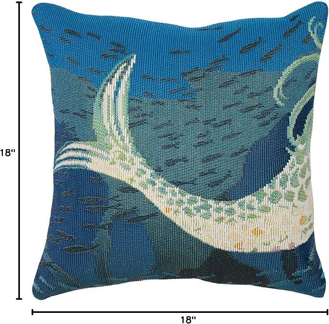 Liora Manne MARINA Indoor/Outdoor Power Loomed Easy Care Pillow - Transitional Graphic Coastal Beach Accent (Mermaids Are Real Ocean) (18" x 18")
