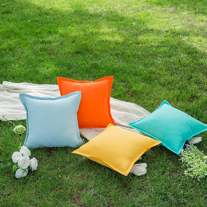 LIGICKY Yellow Outdoor Waterproof Pillow Covers 18x18 Inch Pack of 2 Decorative Square Solid Color Pillows with Wide Edge Cushion Cover for Patio Tent Garden Couch Balcony