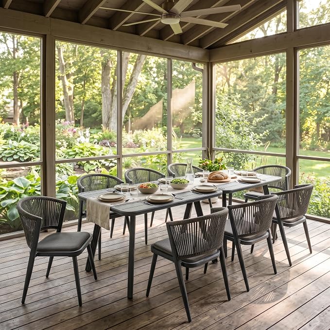 10-Pcs Aluminum Outdoor Dining Set, All-Weather Rattan Patio Furniture Set Include Two 51.2" Rectangular Tables & 8 PE Wicker Chairs with Waterproof Cushions for Big Family Dinner & Entertaining, Grey