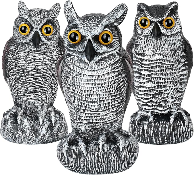 3-Pack Realistic Owl Statues for Outdoor Decor – Garden, Yard, Patio Decoration – Lifelike Bird Sculpture for Bird Control