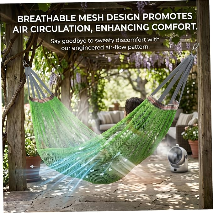 Camping Hammock Lightweight Portable, Anti-roll Breathable Mesh Outdoor Hammock with Tree Straps & Carry Bag, Green (102.36x51.18in)