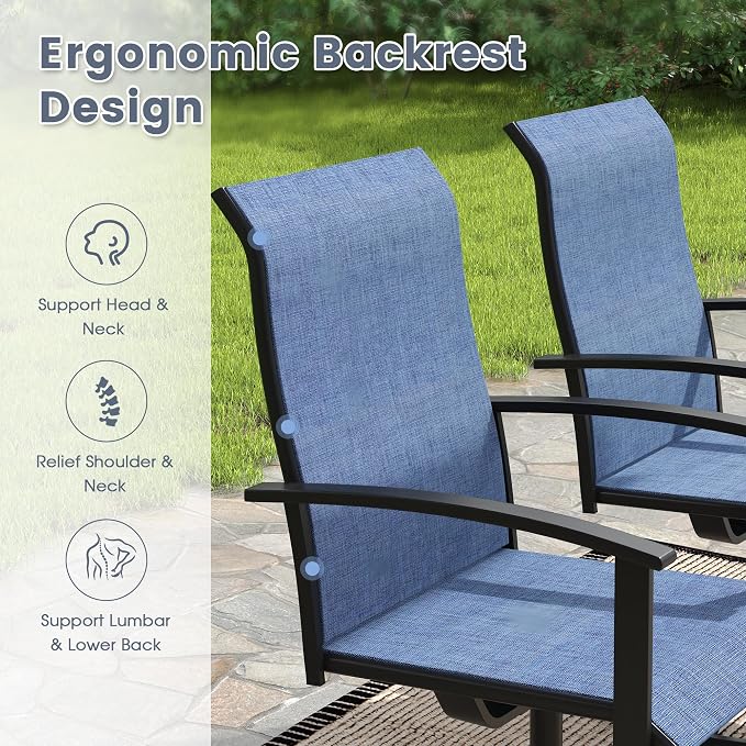 VICLLAX 5 Pieces Patio Outdoor Dining Set, 4 Swivel Textilene Chairs and 47.2" Round Metal Table with Umbrella Hole for Porch, Deck, Garden, Black/Dark Blue