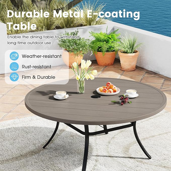 9 Pieces Patio Furniture Dining Set, 8 Textilene Swivel Dining Chairs, 60" Outdoor Round Metal Table with 1.57" Umbrella Hole, Outdoor Dining Set for Porch, Lawn, Garden, Grey/Sand