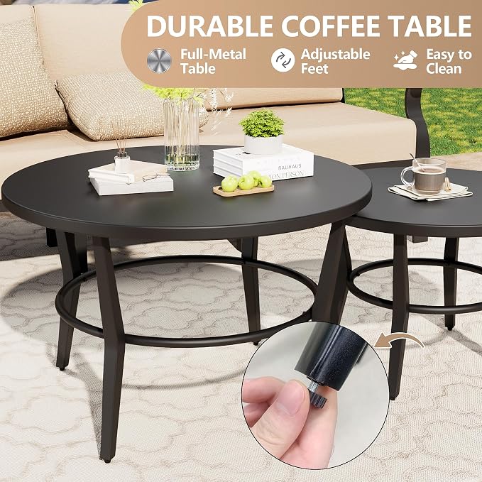 Aluminum Patio Furniture Set with 2 Round Coffee Tables, 5 Seats Outdoor Patio Conversation Sets w/5.1" Cushions,Patio Conversation Sets for Garden, Backyard, Porch-Sand