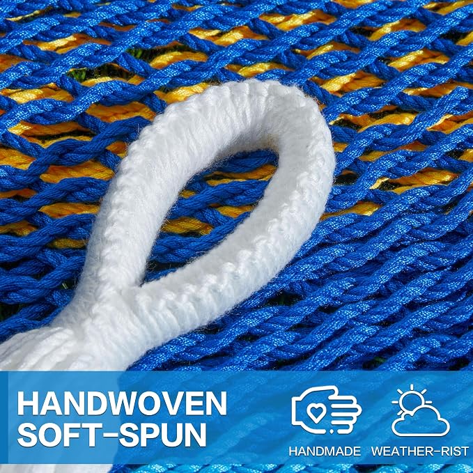 PNAEUT Handwoven Mayan Hammock, Thick Soft Rope Double Hammock for Outdoor Outside & Indoor, 600 lbs Capacity Heavy-Duty, Includes Tree Straps, Carabiners & Carrying Bag (Caribbean Sea, X-Large)