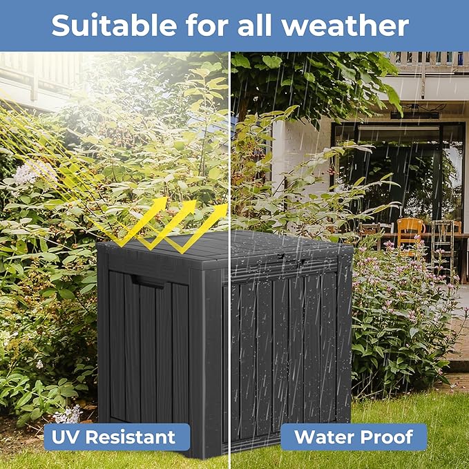 35 Gallon Outdoor Deck Box, Lockable Waterproof Outdoor Storage Boxes For Garden Tools,Indoor Cushions,Accessories Outside Storage Resin Weatherproof Container, Black