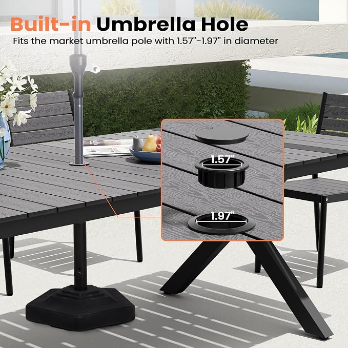 Pellebant 13 Piece Patio Table and Chairs Set for 12, Aluminum Outdoor Dining Set with Umbrella Hole, Stackable Dining Chairs & 118" Dining Table, Grey