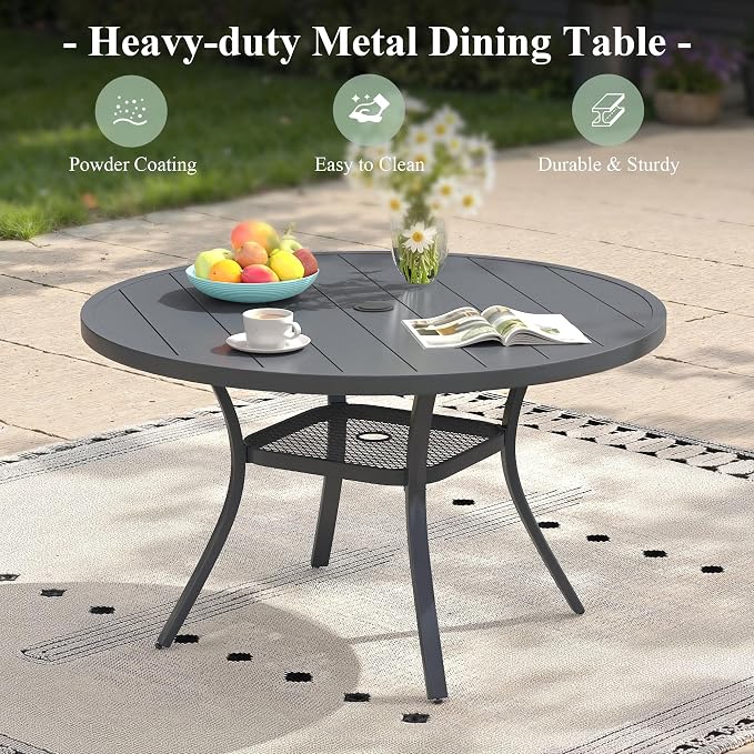 Patio Dining Set for 4, 40.6" Outdoor Dining Table and Chairs Set with Stackable Patio Chairs Outdoor Furniture Outdoor Furniture for Garden Deck Backyard, Dark Grey Table and Grey Chairs