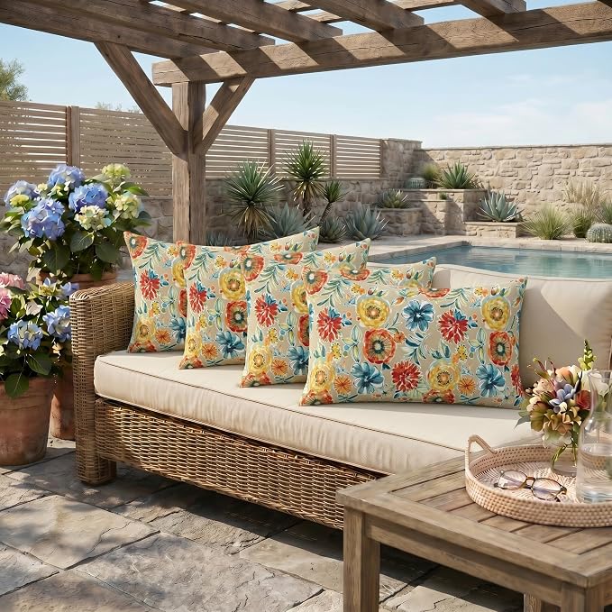 RSH DECOR: Jumbo Lumbar Throw Pillows – Set of 4 | 26" x 16" | Indoor Outdoor Use – Patio, Lounge, Adirondack | Water & Fade-Resistant |Made in USA (Colsen Sonoma)