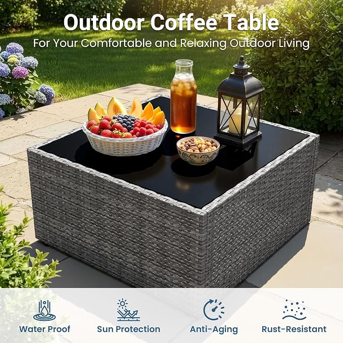 Wisteria Lane 7 Pieces Outdoor Patio Furniture Set, Wicker Outdoor Patio Sectional Sofas with Coffee Table, All-Weather Patio Conversation Set for Garden Backyard, Beige