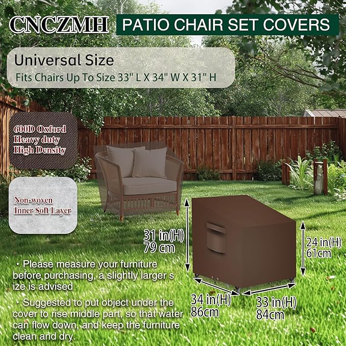 Patio Chair Covers, Outdoor Patio Furniture Covers Waterproof Large, 600D Heavy Duty Table Cover, Outside Dining Table And Chairs Set Covers (Brown, 33x34x24/31in 2pcs)