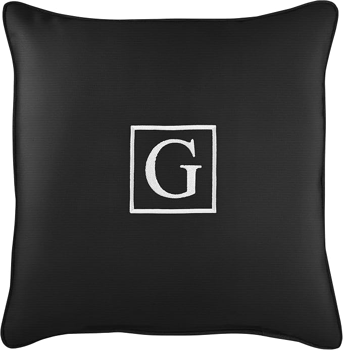 Sorra Home AMZ564911SP 18 G Embroidered Lumbar Pillow, G-Black-13 in x 20 in, Sunbrella - Canvas Black