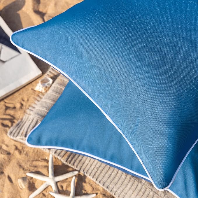 Phantoscope Pack of 2 Outdoor Waterproof Solid Throw Decorative Pillow Cover Decorative Square Outdoor Pillows Cushion Case Patio Pillows for Couch Tent, Blue 18x18 inches 45x45 cm