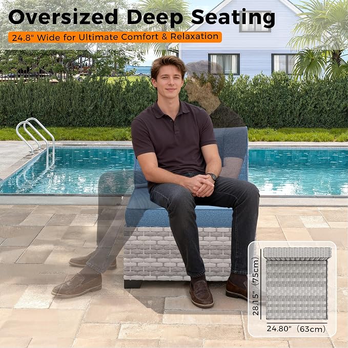 14-Seat Outdoor Wicker Patio Furniture Set with Fire Pit Table, Modular Rattan Sectional Sofa & 2 Swivel Rocking Chairs, 4" Thick Cushions, Rust-Resistant Frame,Navy
