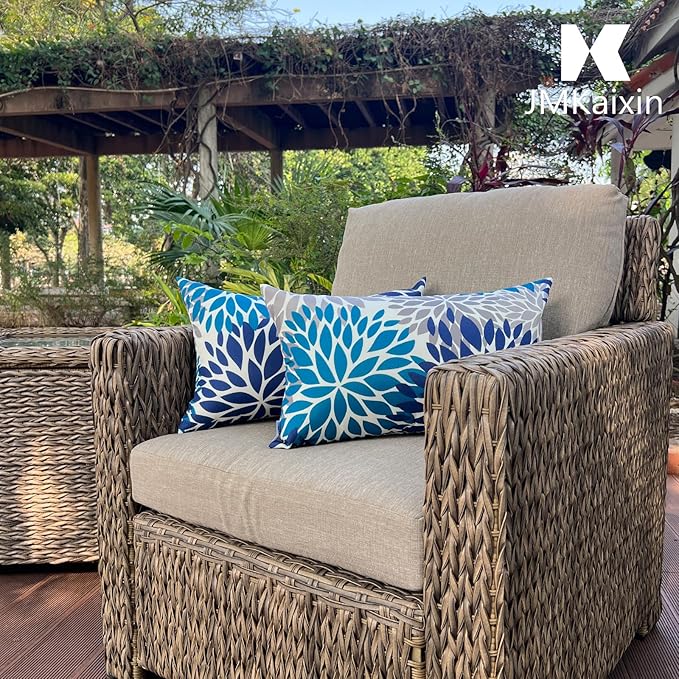 Outdoor Patio Lumbar Pillows, Pack of 2, 12"x20" | Fade Resistant Outdoor Waterproof Lumbar Pillow with Inners Decorative Garden Lumbar Cushions for Home Patio Terrace Sofa