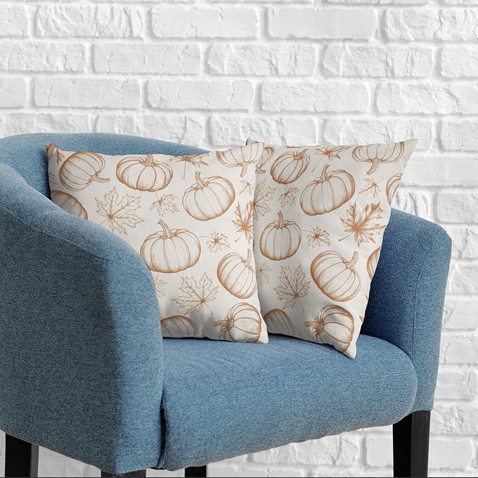 Fall Pumpkin Pillow Covers 22x22 Set of 2 Burnt Orange Cream Maple Leaves Throw Pillow Covers Autumn Pillowcase Thanksgiving Cushion Case for Home Decor Outdoor Sofa