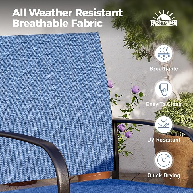SUNSHINE VALLEY 7 Piece Patio Dining Set for 6, Rectangular Metal Dining Table with Umbrella Hole and 6 Chairs, Outdoor Table and Chairs Set for Lawn Backyard and Deck, Blue