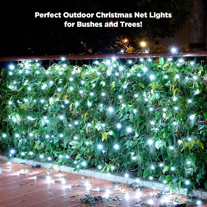 Led Net Lights Christmas Lights Outdoor 200Leds 9ft x 6ft Upgraded White Christmas Net Lighting, Waterproof 5mm LED Wide Angle Outdoor Indoor Mesh Net Light for Trees, Bushes, Shrubs Decorations